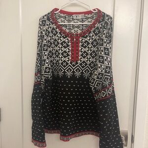 Vintage Cabincore Holiday Black White Patterned Sweater Red Pullover